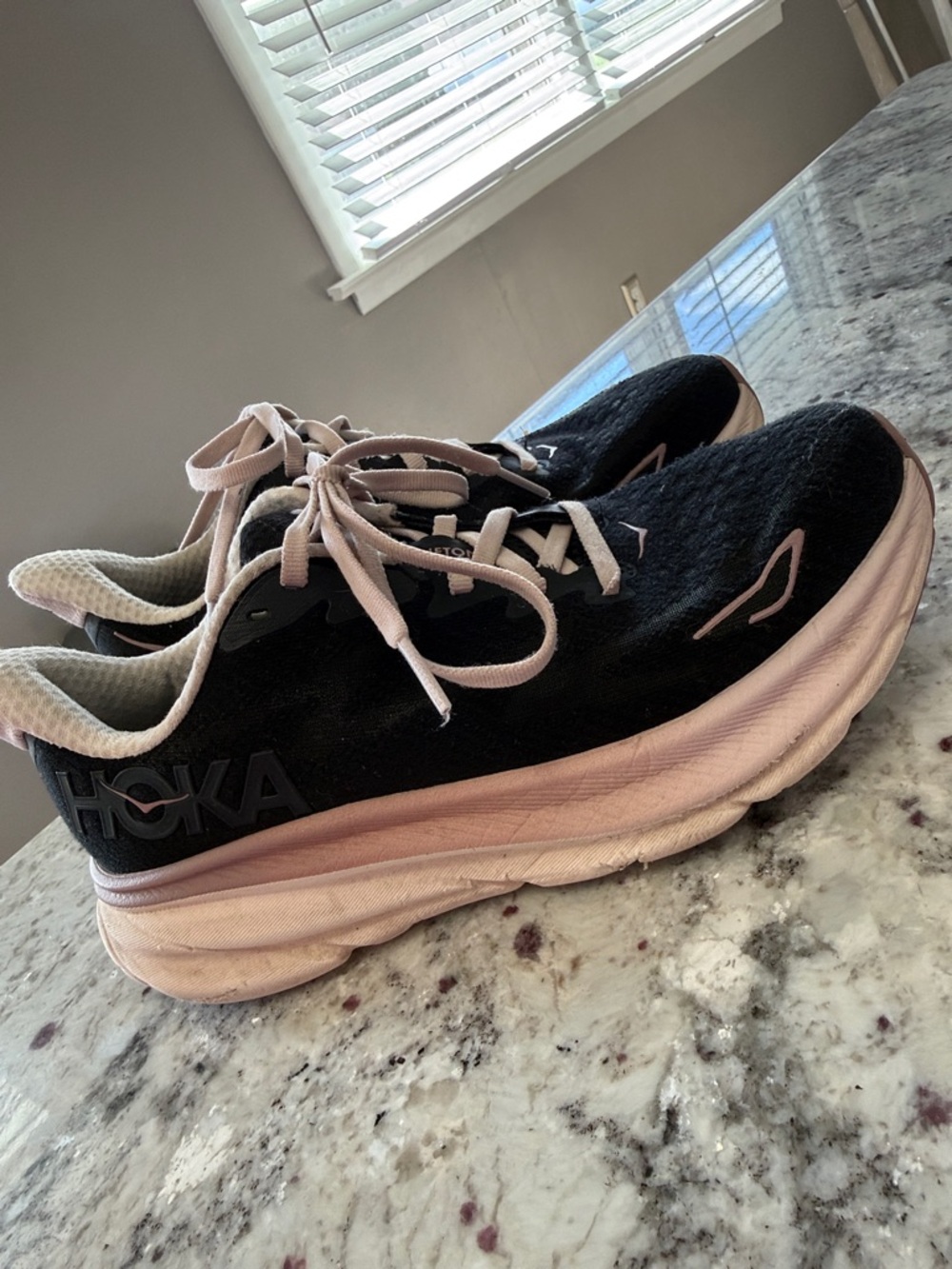 Hoka Women's Black and Pale Pink Running Sneakers